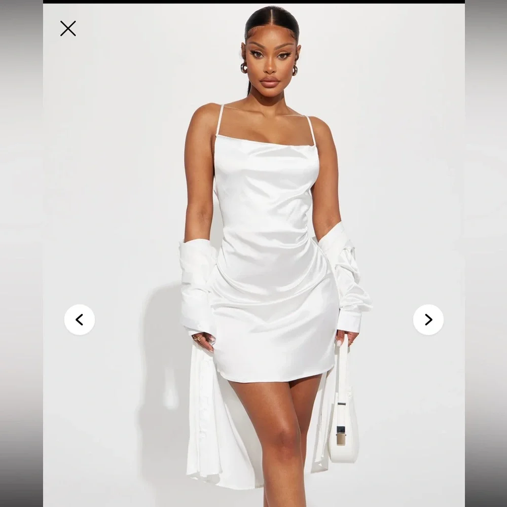 Fashion Nova Elegant White Satin Chemise Set - Picture 1 of 4